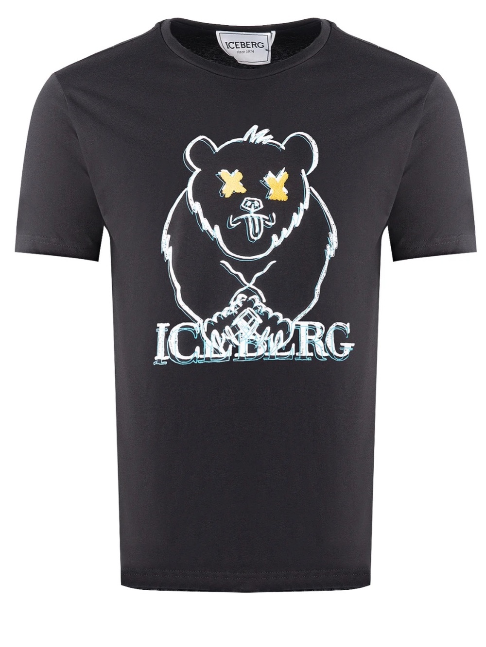 Iceberg Black Short-Sleeve Tee with Bear Graphic and Yellow Accents NWT MSRP 240